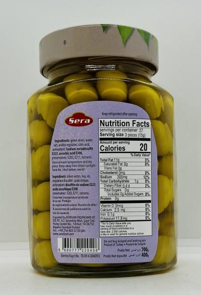 Sera Whole Green Olives in Brine 700g.