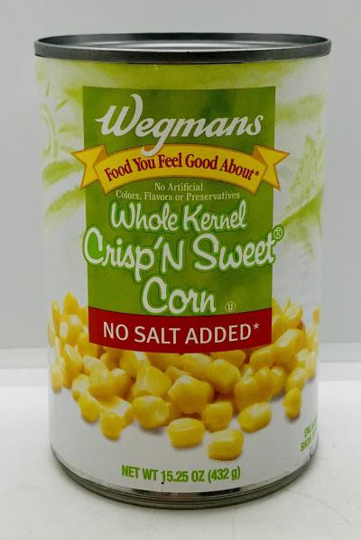 Wegmans Sweet Corn No Salt 432g.