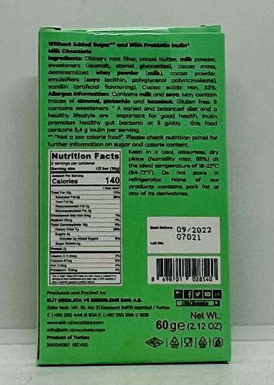 Elit Milk Chocolate w. Prebiotic Inulin 60g.