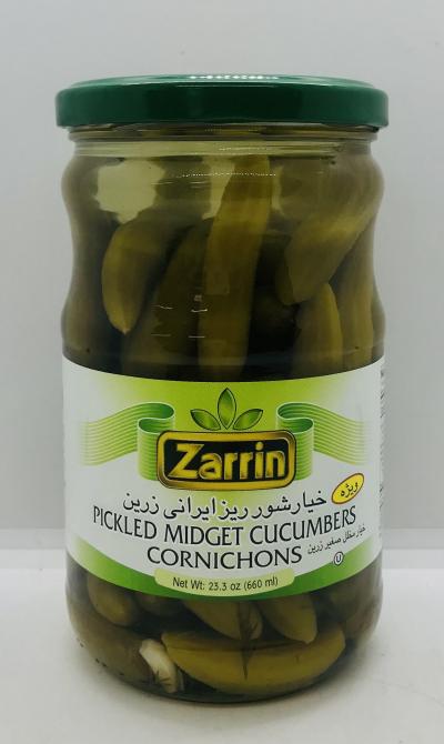 Zarrin Pickled Midget Cucumbers 660mL.