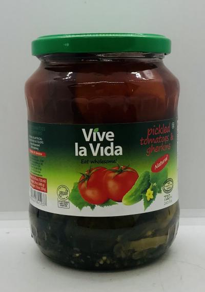 Vive la Vida Pickled Tomatoes & Gherkins 720mL.