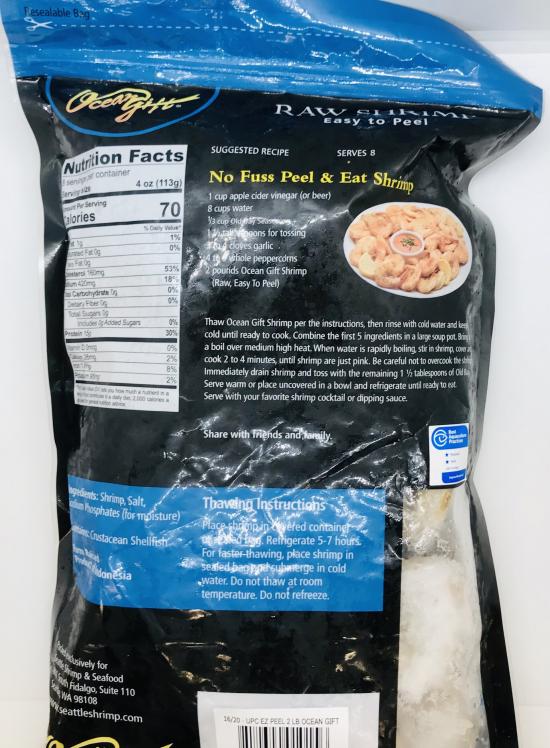 Ocean Gift Raw Shrimp Easy To Peel Keep Frozen 907g