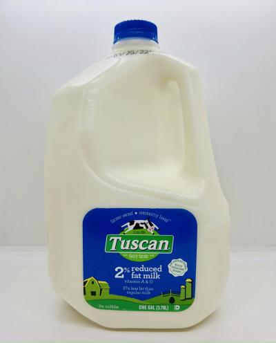 Tuscan dairy farms 2% reduced fat milk vitamin A & D 37% less fat than regular milk 1 gallon