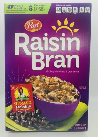 Post Raisin Bran whole grain wheat & Bran cereal 471g.