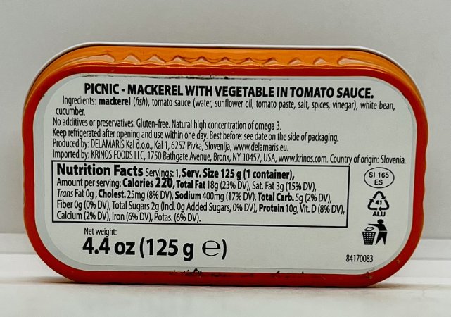Delamaris Mackerel Picnic in Tomato Sauce 125g.