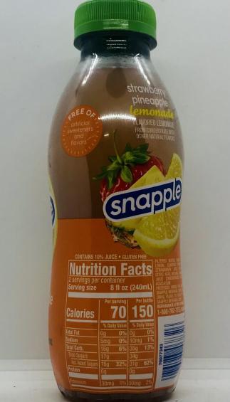 Snapple Strawberry Pineapple Lemonade 473mL.