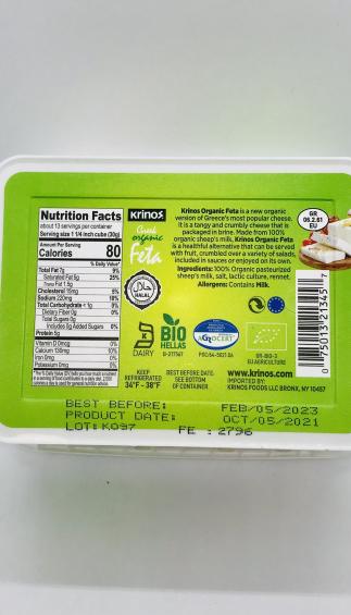 Krinos Greek Organic  Feta 400G