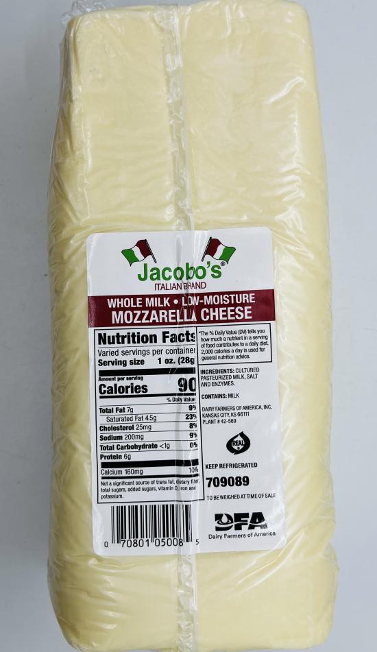 Jacobo's Whole Milk Low Moisture Mozzarella Cheese (lb.)