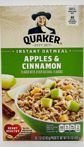 Quaker instant oatmeal apples/cinnamon 430g.