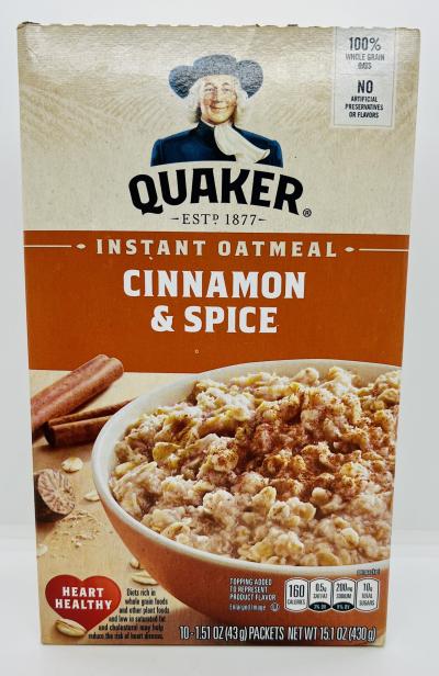 Quaker instant oatmeal cinnamon/spice 430g.