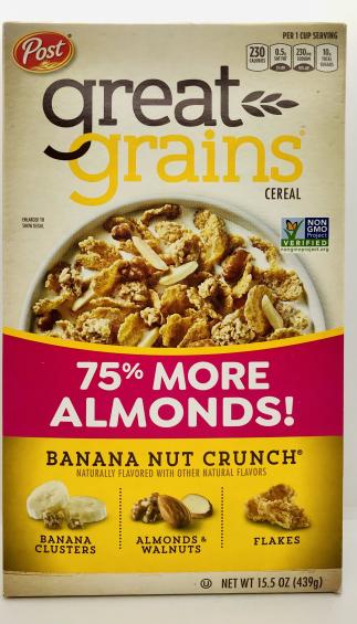 Post Great grains banana nut Crunch 439g.