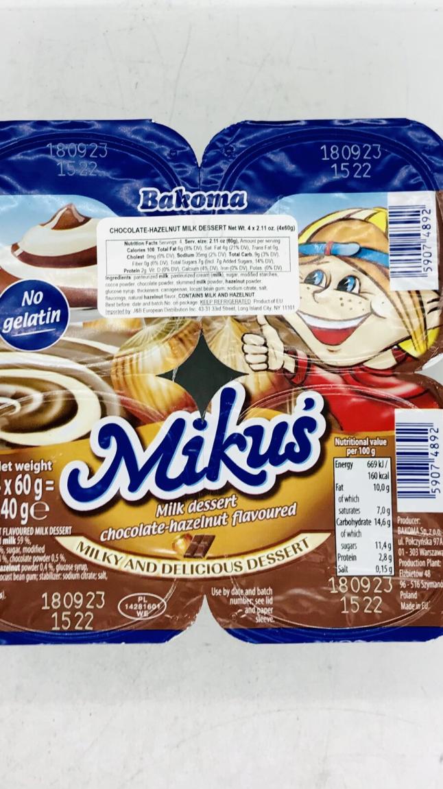 Bakoma Mikus Chocolate & Hazelnut Dessert 4PK 240g