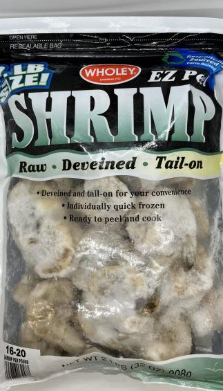 Wholey Shrimp Raw Deveined Tail-On 908g