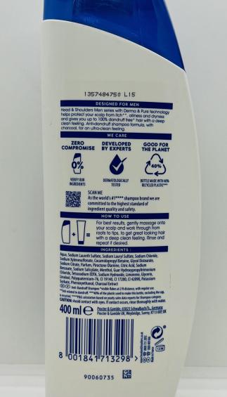 Head & Shoulders Men Deep Cleansing w. Charcoal 400mL.