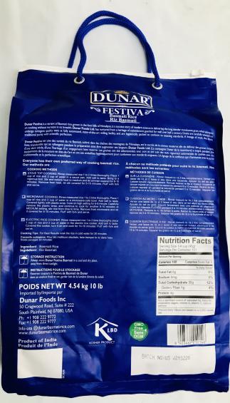 Dunar Basmati Rice 10Lb