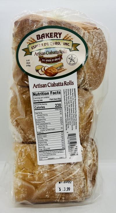 Bakery Artisan Ciabatta Rolls 510g.