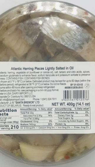 Atlantic Herring Pieces Lightly Salted in Oil 400g