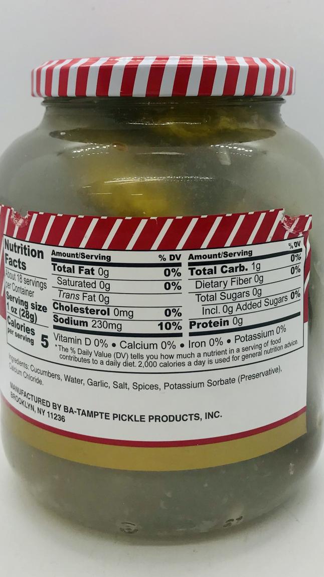 Ba-Tampte Half Sour Pickles 946mL.