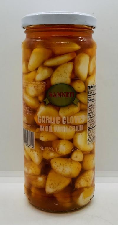 Sanniti Garlic Cloves in Oil w. Chili 445g.