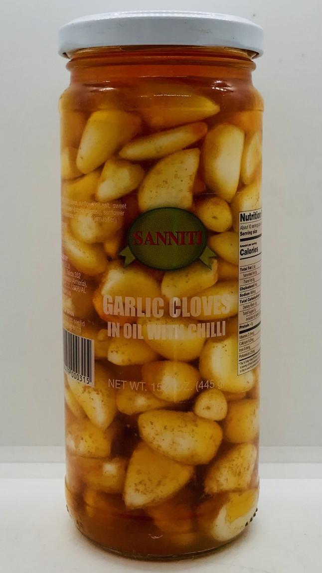 Sanniti Garlic Cloves in Oil w. Chili 445g.