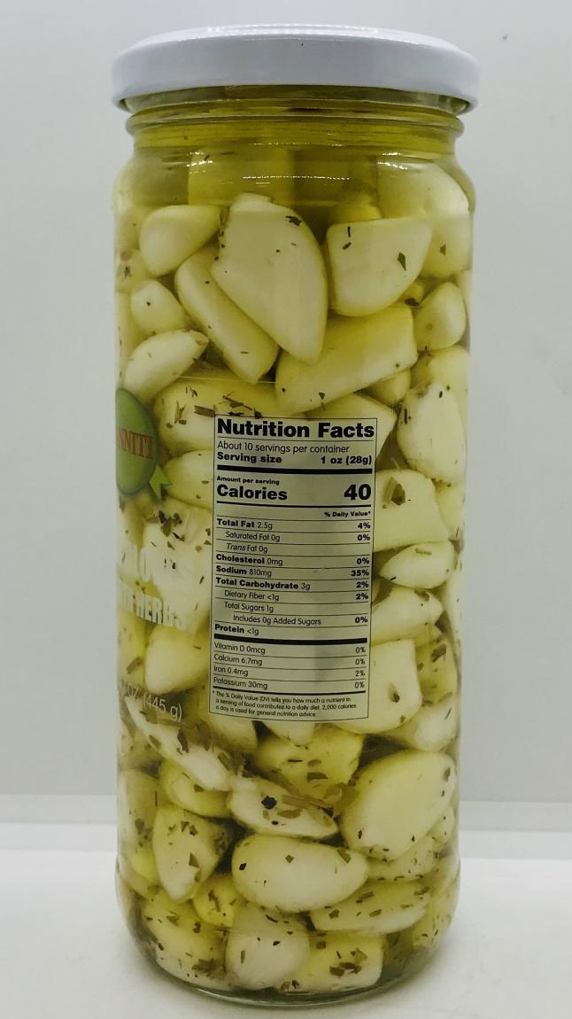 Sanniti Garlic Cloves in Oil w. Herbs 445g.