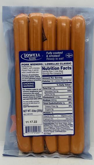 Lowell Pork Wieners 250g.