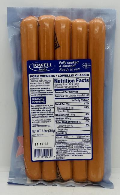 Lowell Pork Wieners 250g.