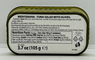 Delamoris Tuna Salad Mediterana w. Olives 105g.