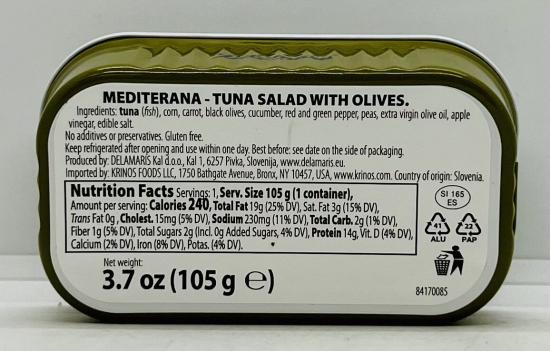 Delamoris Tuna Salad Mediterana w. Olives 105g.