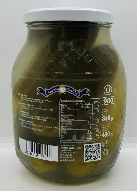 Teshini Retsepti Cucumber In Brine 840g.