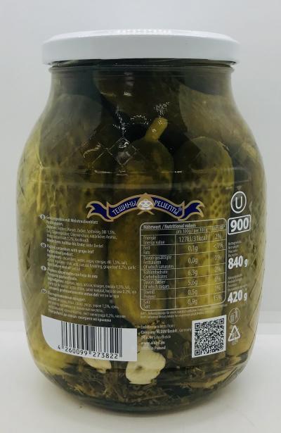 Teshini Retsepti Pickled Cucumbers w. Grape Leaf 840g.