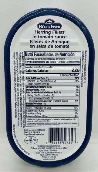 RugenFisch Herring Fillets Tomato Sauce 200g.