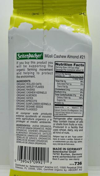 Seitenbacher Organic Musli Cashews Almonds 454g.