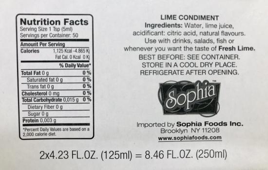 Sophia Lime Juice 250mL.