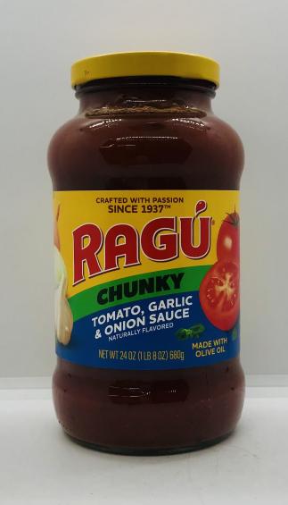 Ragu Chunky Tomato, Garlic & Onion Sauce 680g.