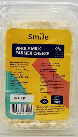 Smile Whole Milk Farmer Cheese 400g.