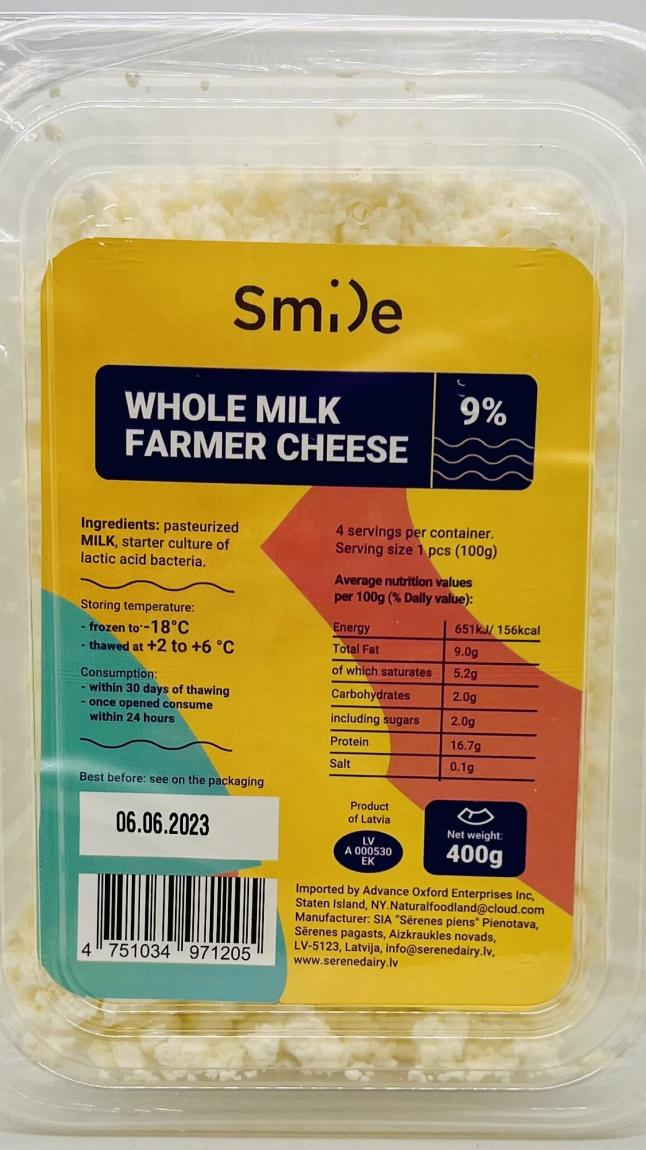 Smile Whole Milk Farmer Cheese 400g.