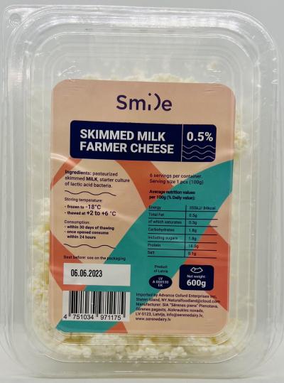 Smile Skimmed Milk Farmer Cheese 600g.