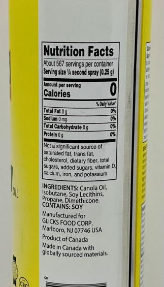 Glicks Canola Oil Cooking Spray 142g.