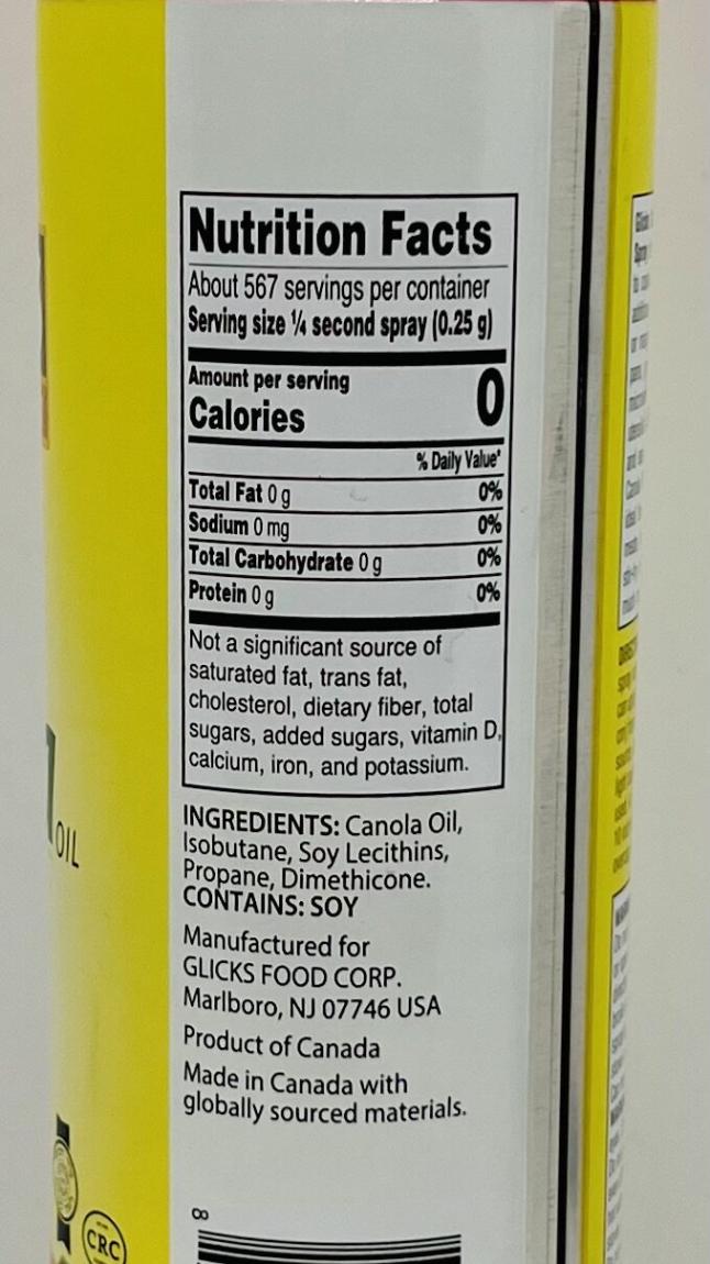 Glicks Canola Oil Cooking Spray 142g.