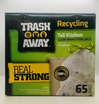 Trash Away Recycling  Tall Kitchen Clear Drawstring 65 Bags