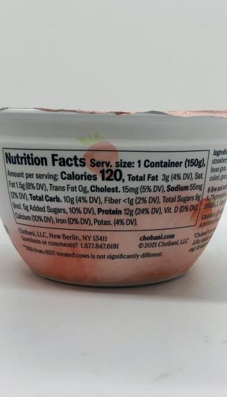 Chobani less sugar Greek Yogurt Monterey Strawberry 150g.