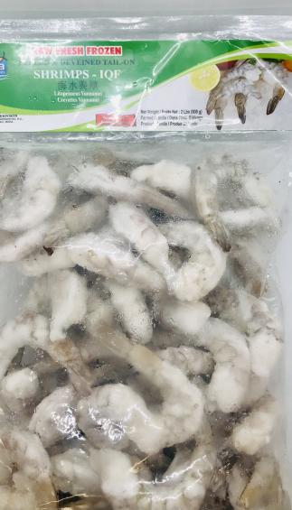 Raw Fresh Frozen Peeled & Deveined Tail-On Shrimps-IQF 908g