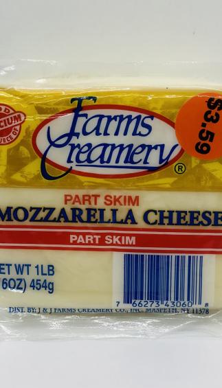 Farms creamery Mozzarella cheese Part skim 1Lb